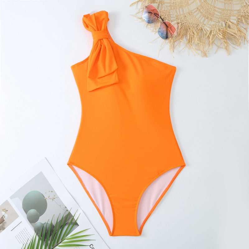 Damen Einteiler Badeanzug mit asymmetrischem Schnitt und modischem Wickelrock Drune