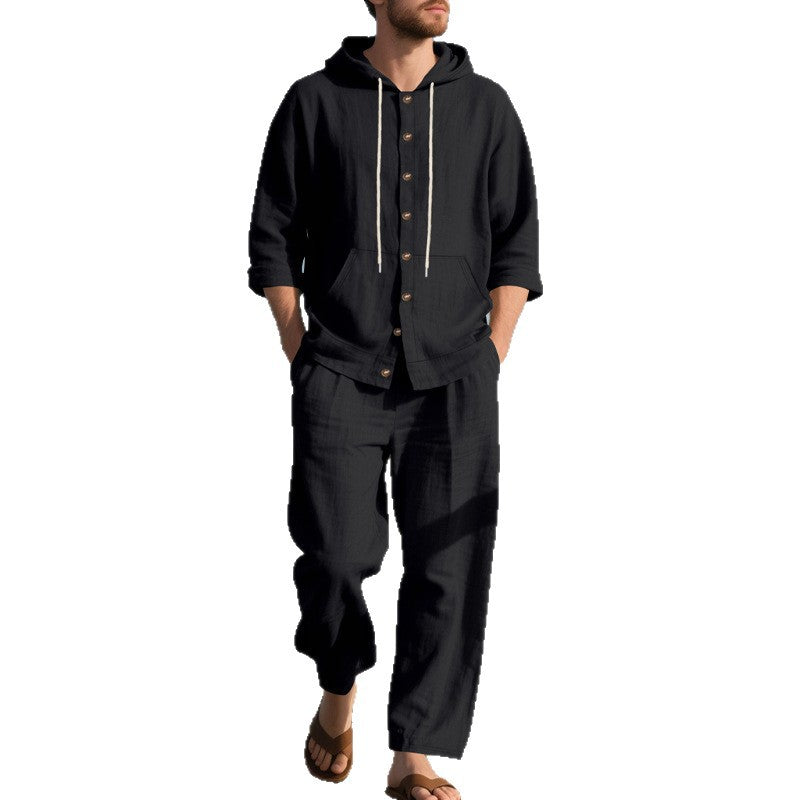 Herren bequeme Freizeit-Hose und Kapuzenjacke Set Drune