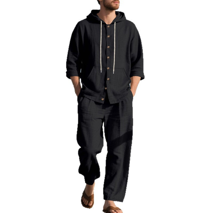 Herren bequeme Freizeit-Hose und Kapuzenjacke Set Drune