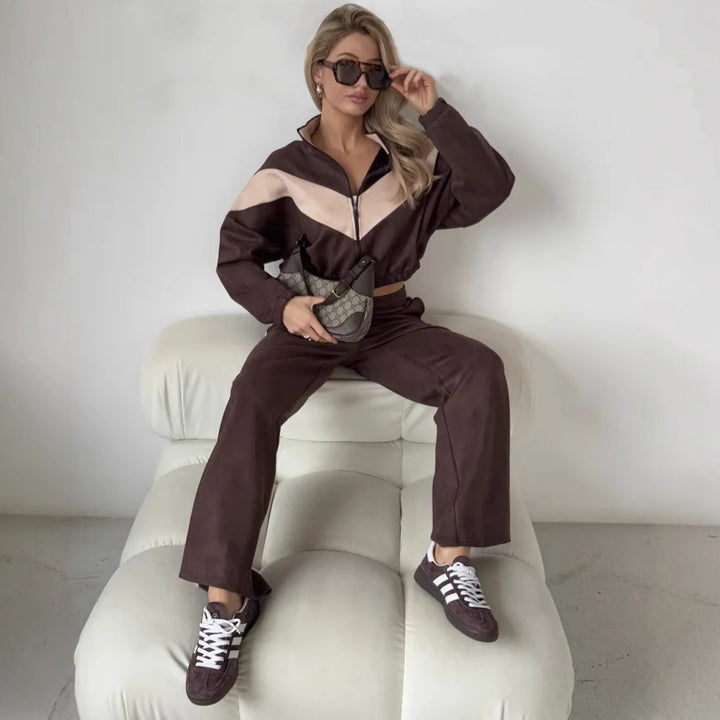 Damen sportlicher Fleece-Loungewear-Anzug mit Reißverschluss Drune