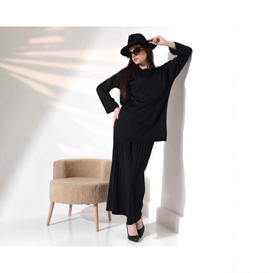 Damen Langarmshirt und Faltenrock Set Drune