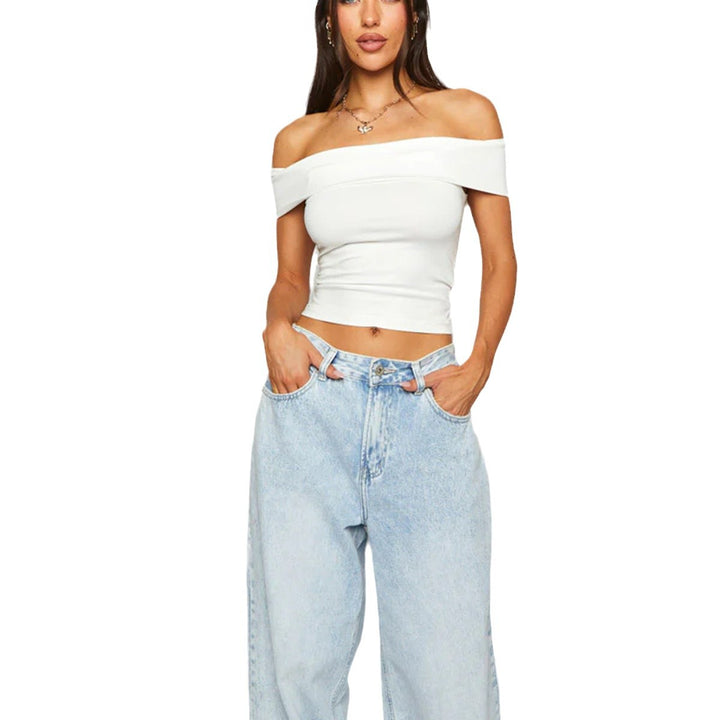 Damen Off-Shoulder Crop-Top aus elastischem Material mit figurformendem Design Drune