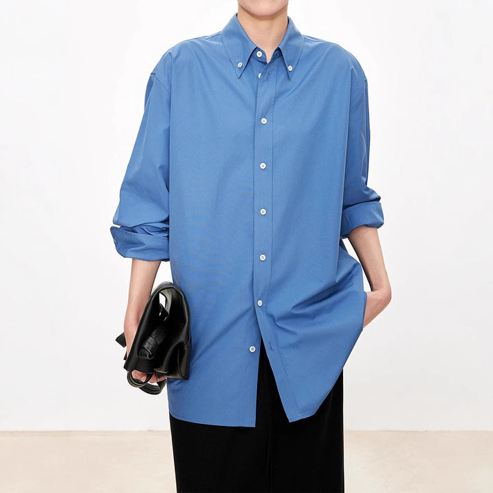 Damen elegante oversized Bluse mit klassischen Knopfdetails Drune