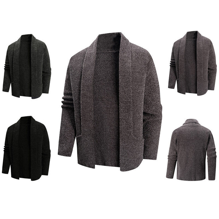 Herren nan offener Strickmantel mit weitem Fallendem Schalkragen und aufgesetzten Eingrifftaschen Drune