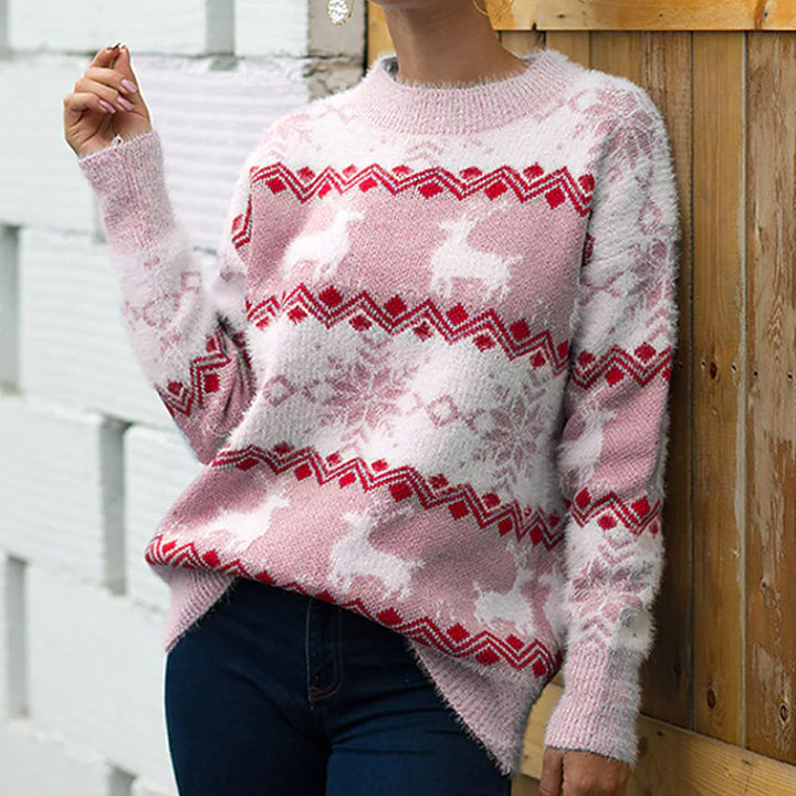 Damen Strickpullover mit festlichem Rentier- und Schneeflockenmotiv Drune