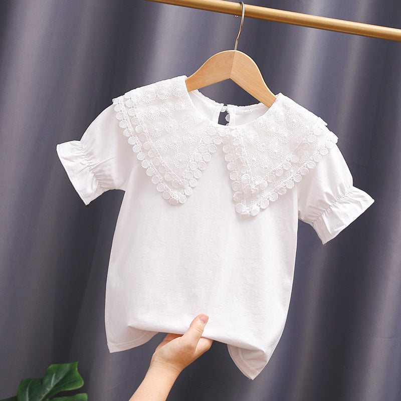 Mädchen Bluse mit romantischem Spitzenkragen und Rüschendetails Drune