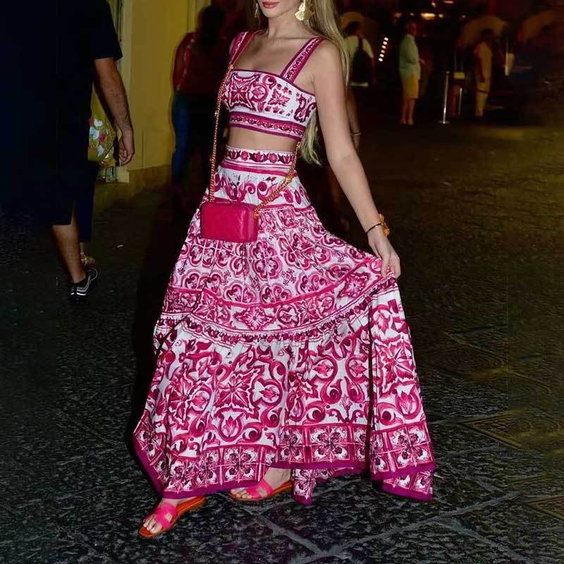 Damen Zweiteiliges Set mit floralem Print und schwingendem Rock Drune