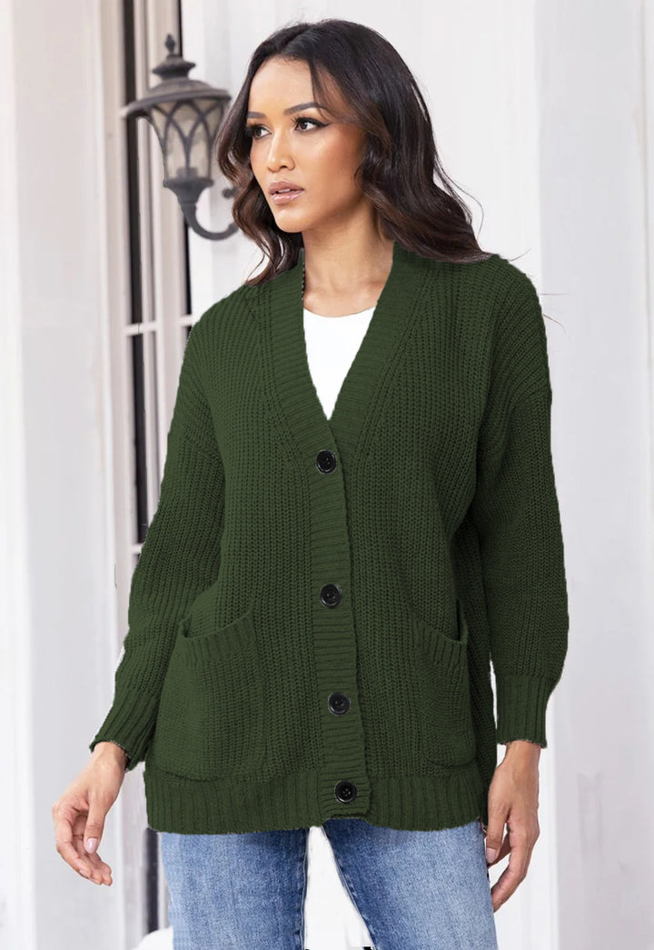Damen Grobstrick-Cardigan mit großen Taschen und klassischem V-Ausschnitt Drune