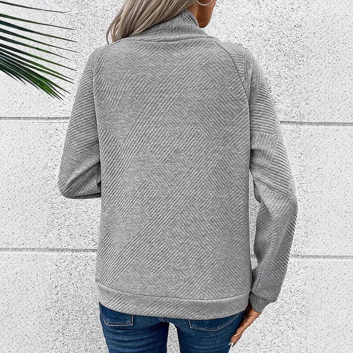Damen Pullover mit hoher Kragenlinie und stilvollen Knöpfen Drune