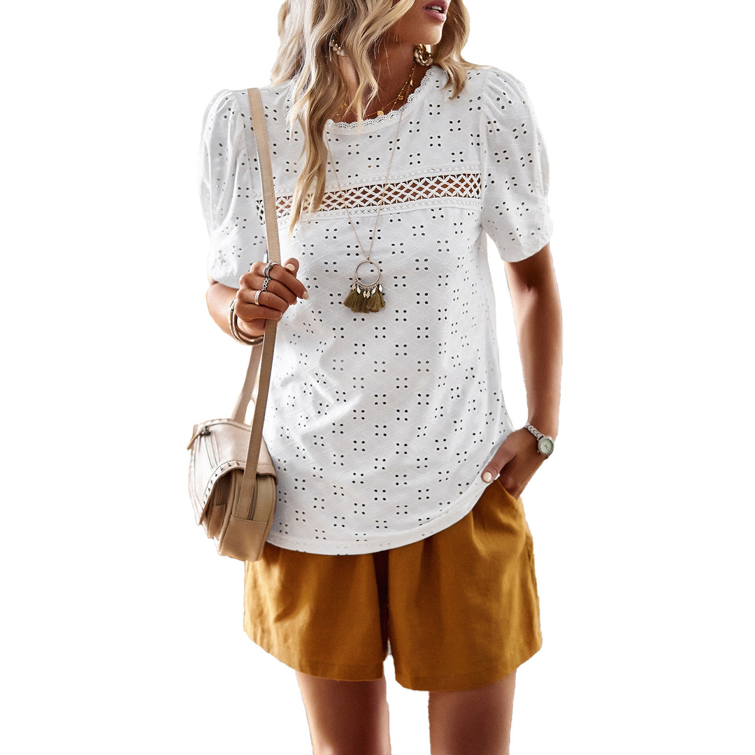 Damen Elegantes Blusenshirt mit Puffärmeln und feinem Muster Drune