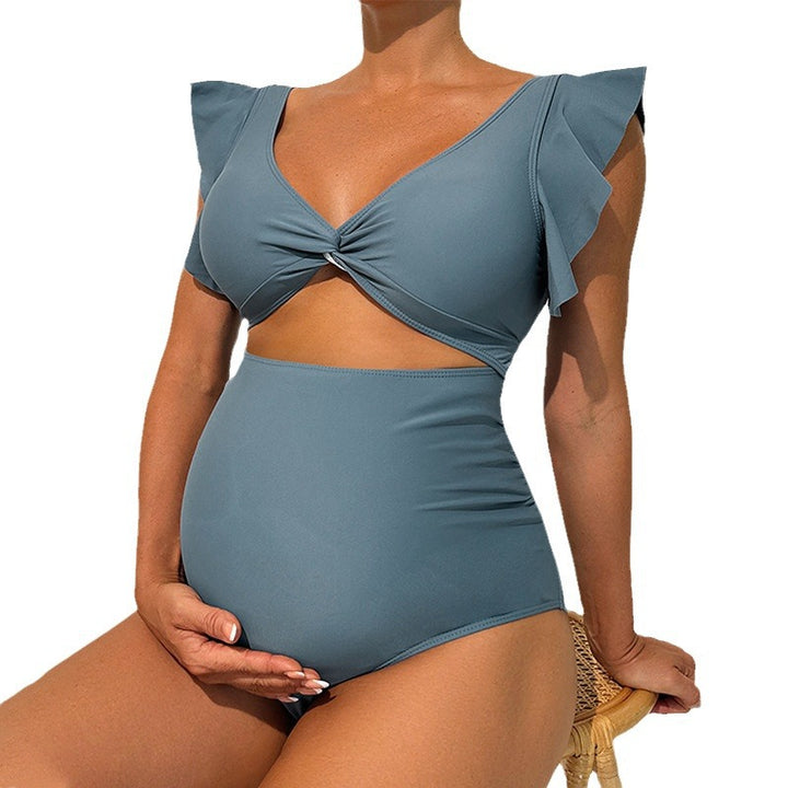 Damen Einteiler Badeanzug mit raffiniertem Wickeldetail und modischen Rüschenelementen Drune
