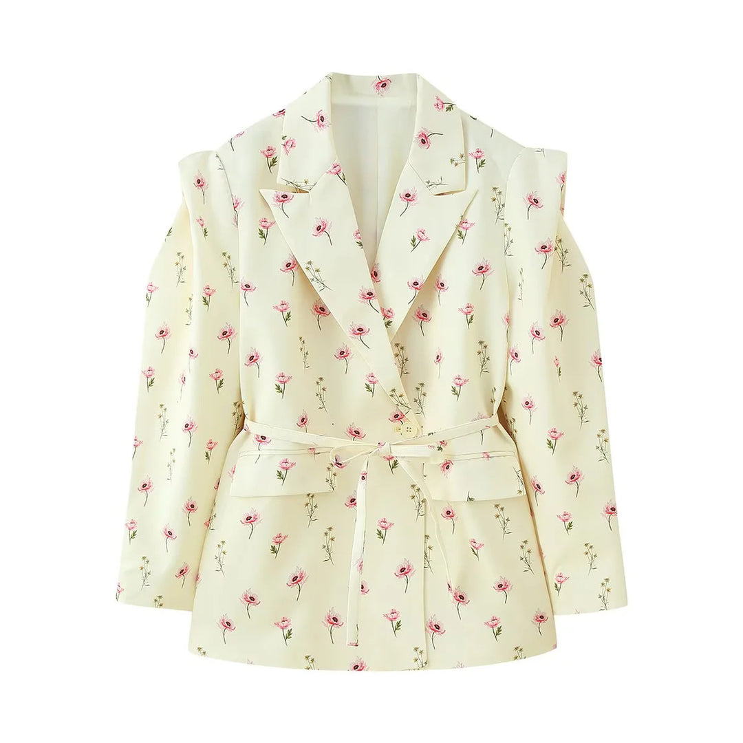 Damen Modische Blazerjacke mit Gürtel und Seidenoptik Drune