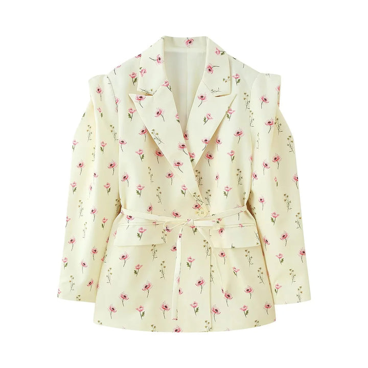 Damen elegante Oversized-Blazerjacke mit Gürtel und Schulterpolstern Drune