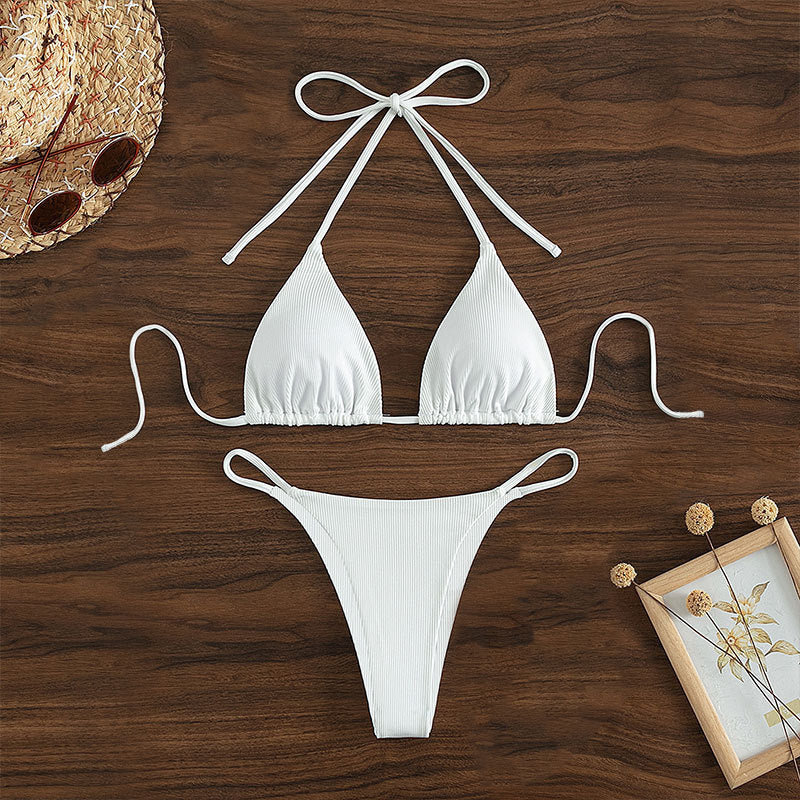 Damen Triangel-Bikini mit anpassbaren Bindebändern und modischem Ripp-Design Drune