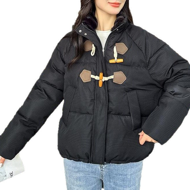 Damen Übergroße Steppjacke mit hohem Kragen und Knopfdetails Drune