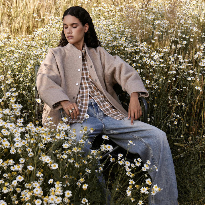 Damen modische Oversized-Wolljacke mit Knopfverschluss und lässiger Passform Drune
