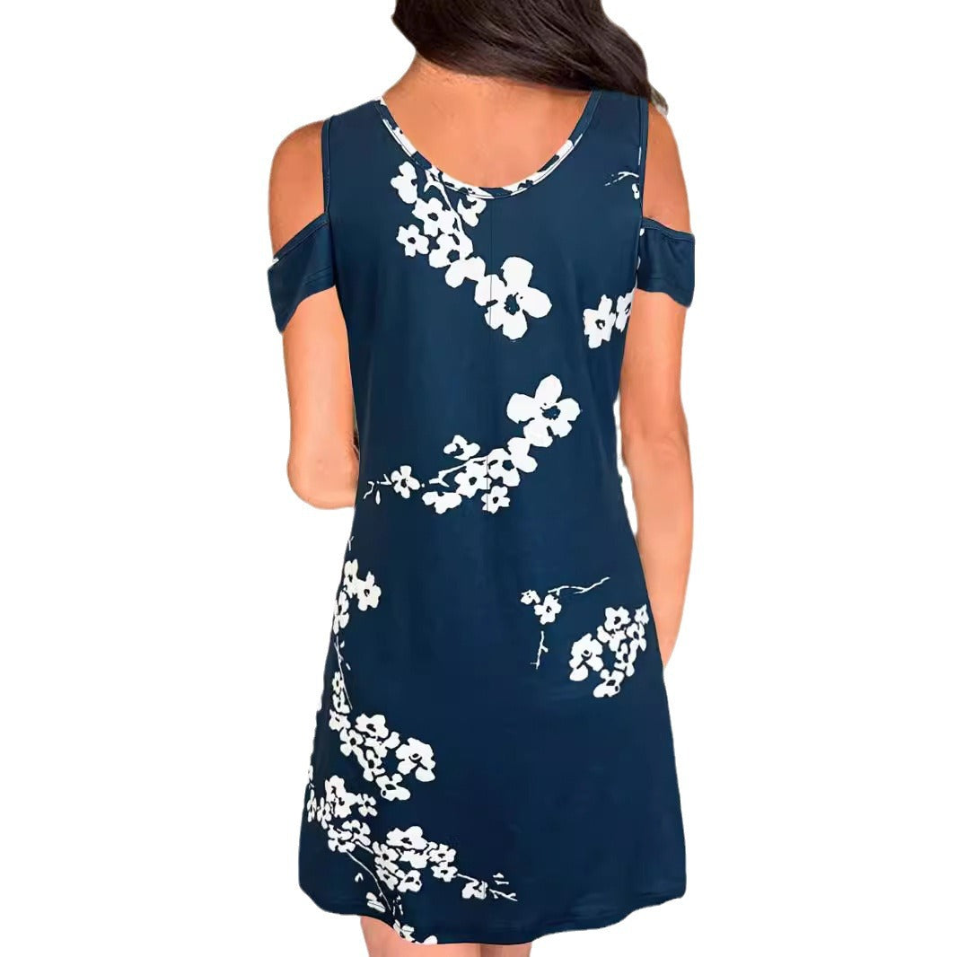 Damen Kleid mit angesagten Schulterauschnitten und elegantem floralem Druck Drune