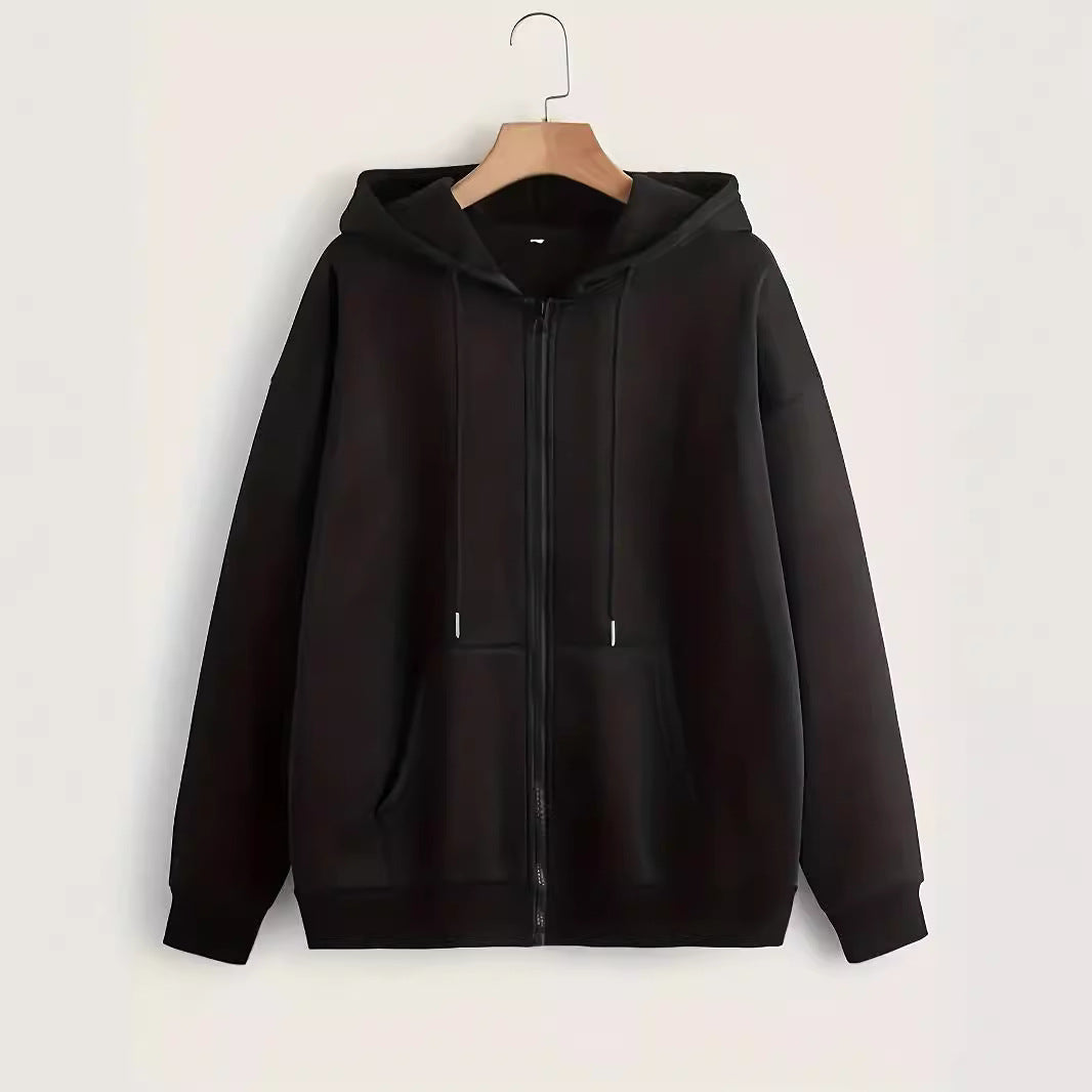 Damen bequeme Kapuzenjacke mit durchgehendem Reißverschluss und geräumigen Taschen Drune