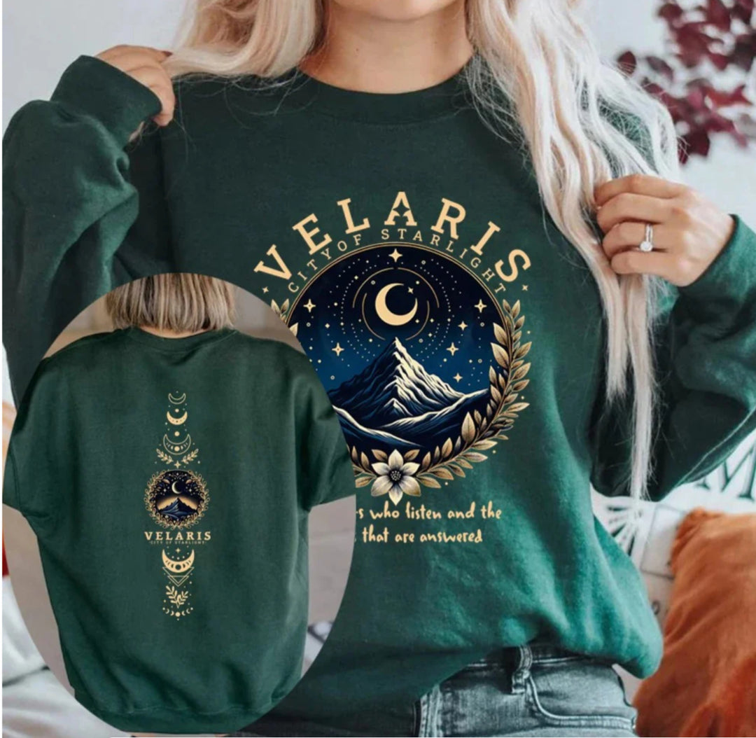 Damen Sweatshirt mit künstlerischem Nachthimmel-Motiv Drune
