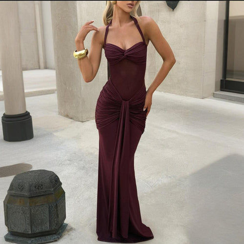 Damen Elegantes Maxikleid mit raffinierten Drapierungen Drune