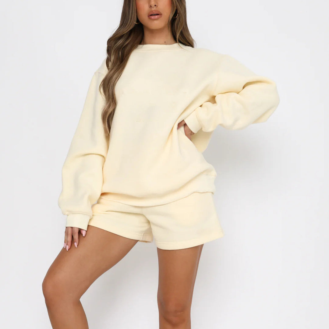 Damen gemütliches Sweatshirt-Set mit Shorts Drune