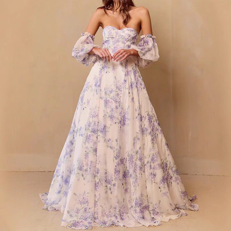 Damen Hochzeitskleid mit Sweetheart-Ausschnitt und floralem Chiffon-Design Drune