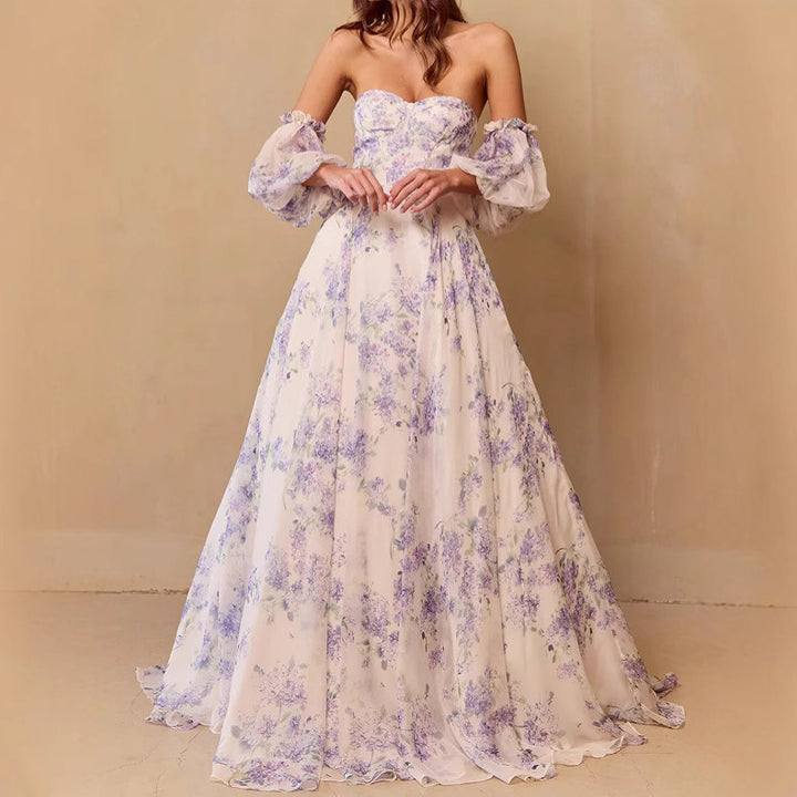 Damen Hochzeitskleid mit Sweetheart-Ausschnitt und floralem Chiffon-Design Drune