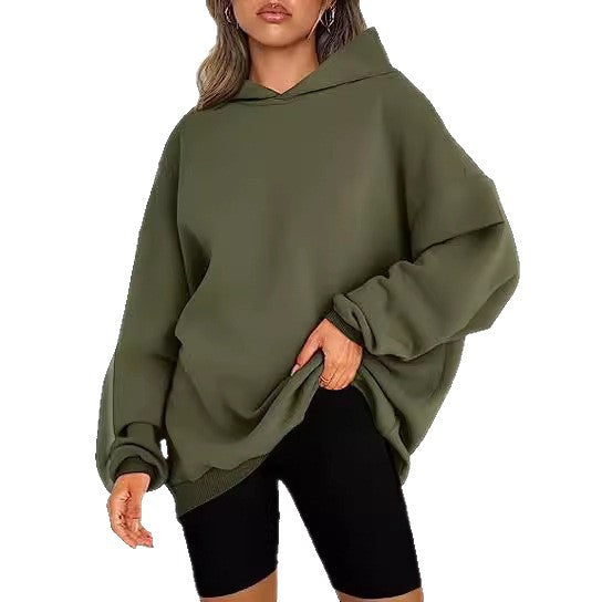 Damen nan Oversize-Kapuzenpullover im Longline-Schnitt mit Raglanärmeln und weichem Innenfutter Drune