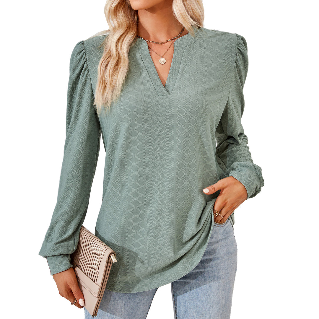 Damen Blusenshirt mit elegantem V-Ausschnitt und strukturiertem Muster Drune