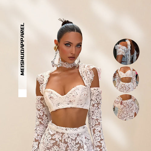 Damen Lace Crop Top und Rock Set mit transparenten Details Drune