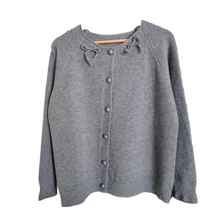 Damen Kuschelige Strickjacke mit dekorativen Schleifen und großen Knöpfen Drune