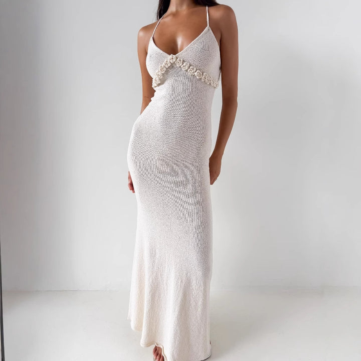 Damen Elegantes Maxikleid mit zartem Blumenakzent und figurbetontem Schnitt Drune