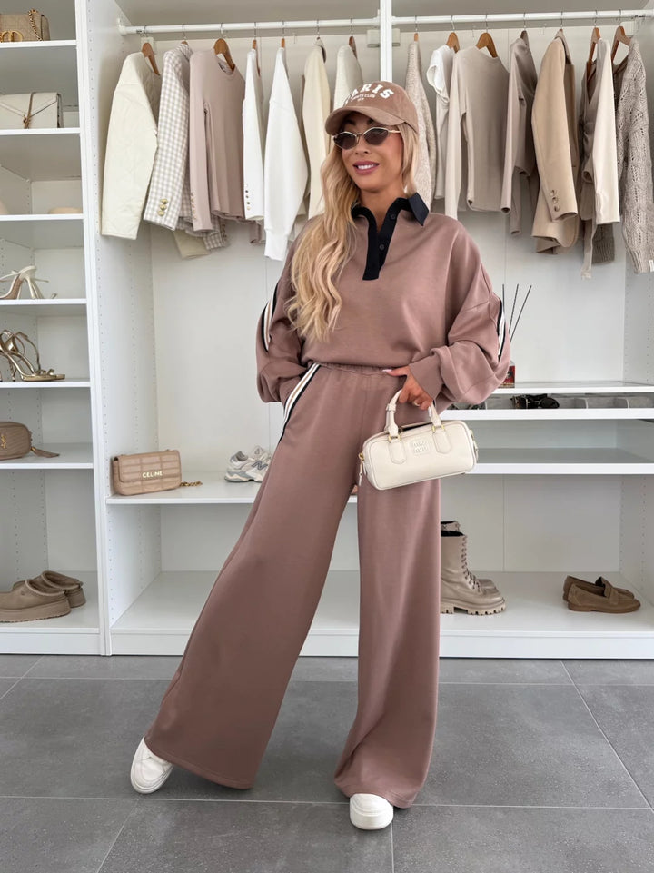 Damen lässiger Poloshirt-Look mit weiter Hose Drune