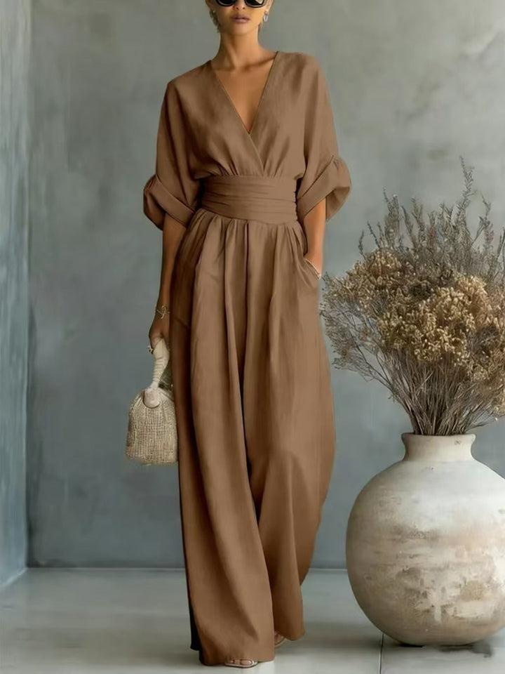 Damen Jumpsuit mit elegantem V-Ausschnitt und weitem Bein Drune