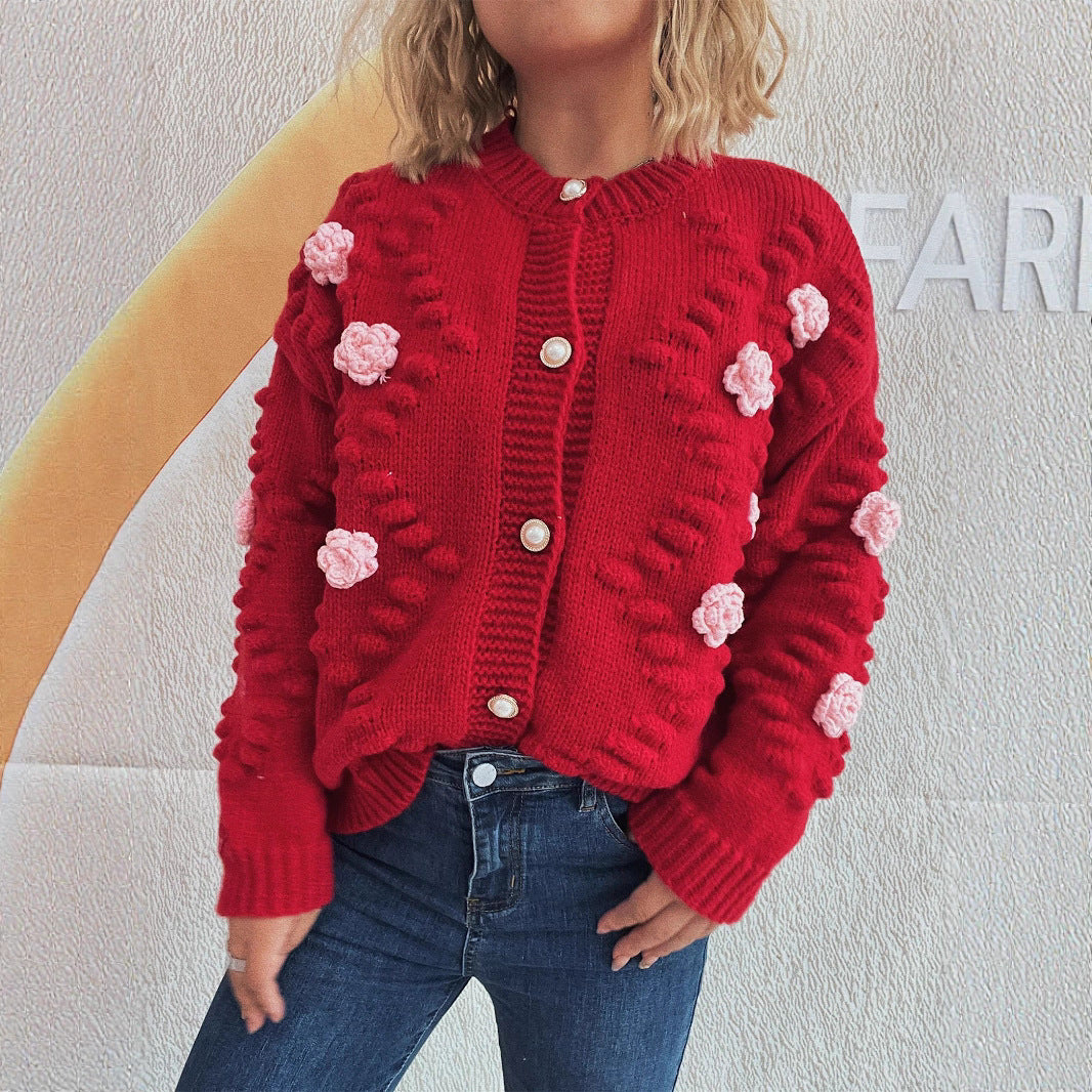 Damen Strickjacke mit floralen Applikationen und komfortablem Schnitt Drune