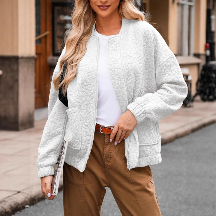 Damen gestepptes Blousonjacke mit floralem Design und praktischen Taschen Drune