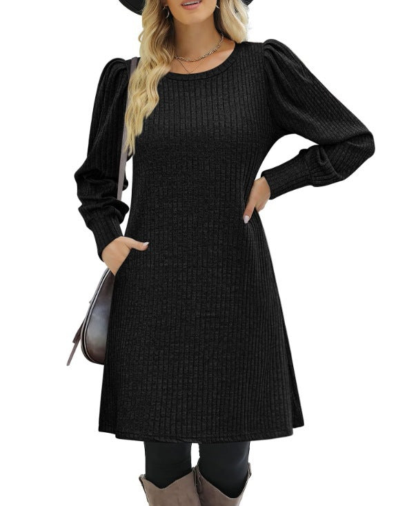 Damen Pulloverkleid mit Rüschendetails und seitlichen Taschen Drune