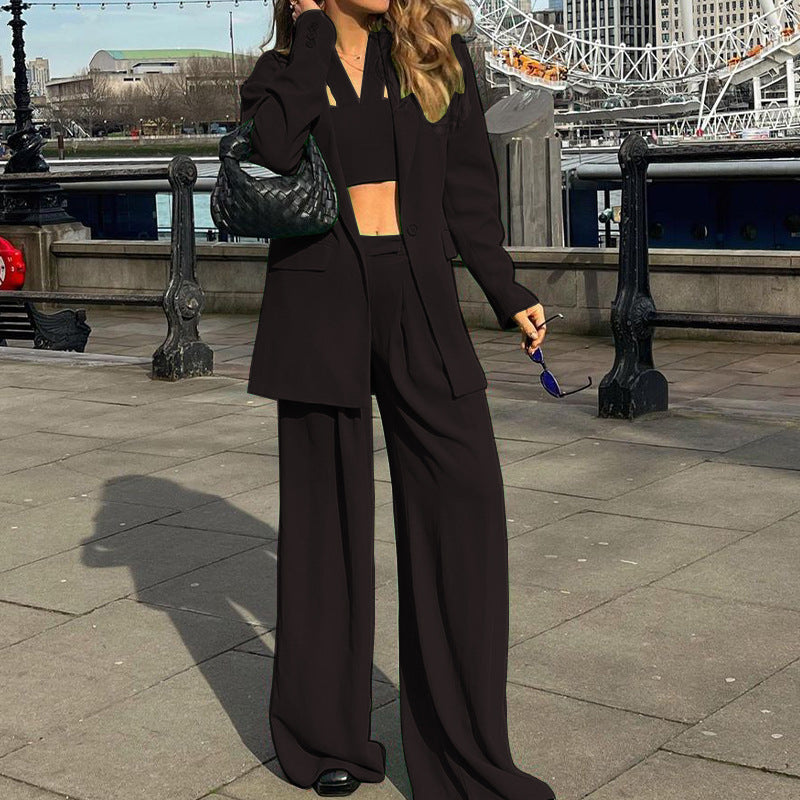 Damen Mode Set mit weitem Blazer und cropped Top Drune