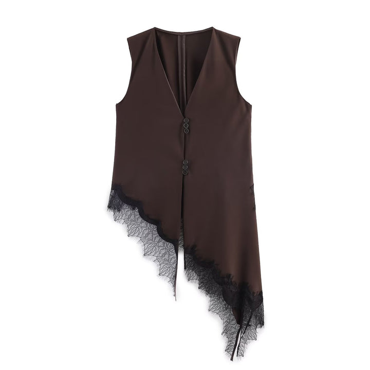 Damen asymmetrische Weste mit eleganter Spitze Drune