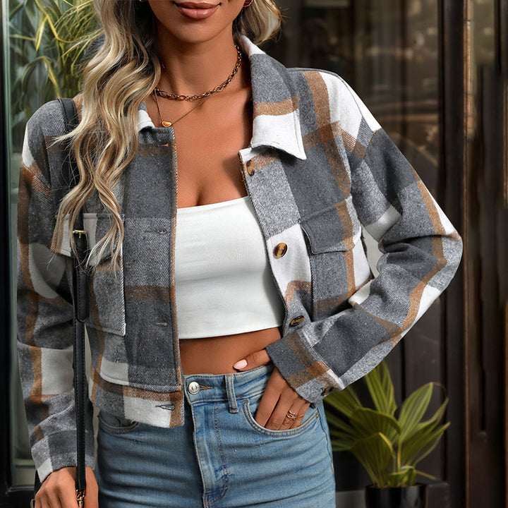 Damen Kariertes Shirtjacke mit funktionalen Taschen Drune