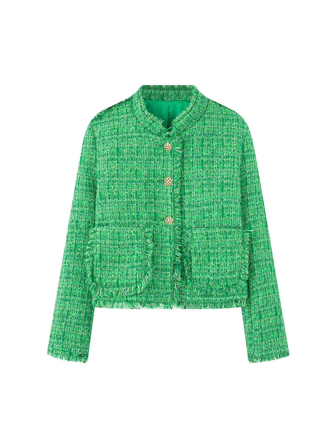 Damen stilvolle Kurzjacke im strukturierten Tweed-Design mit dekorativen Knöpfen Drune