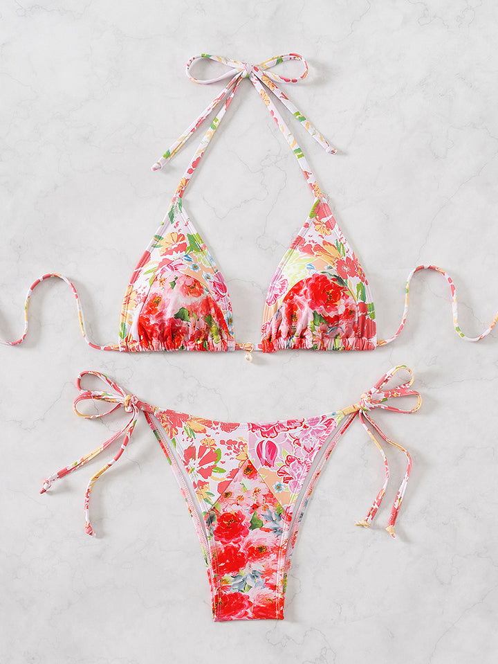 Damen Triangel-Bikini mit verspieltem Palmenmuster Drune