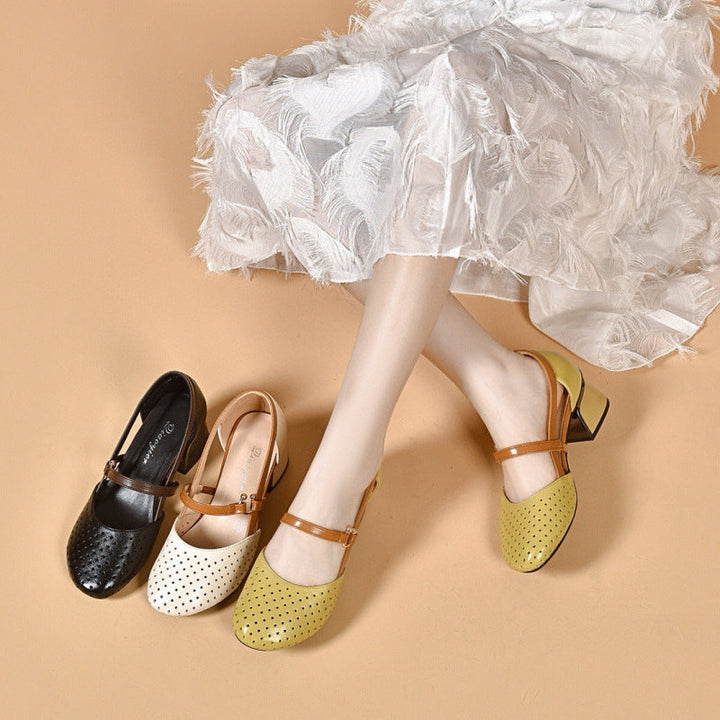 Damen Elegante Mary Jane Pumps mit modischem Blockabsatz und perforierten Details Drune