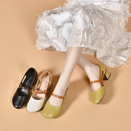 Damen Elegante Mary Jane Pumps mit modischem Blockabsatz und perforierten Details Drune