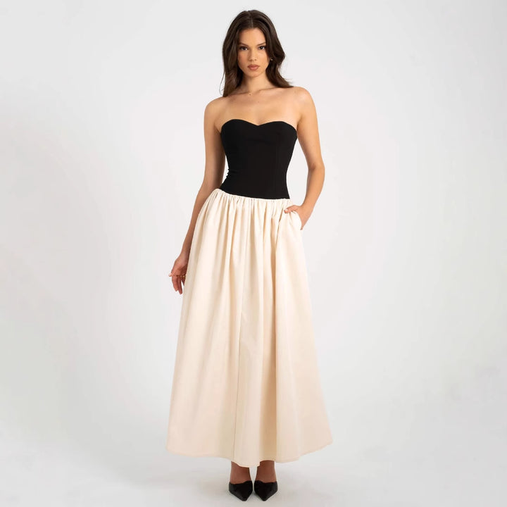 Damen Lange Abendrobe mit Bustier-Oberteil und weit schwingendem Rock Drune