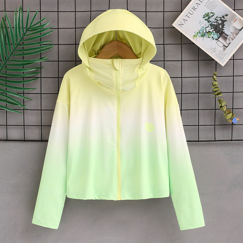Damen nan ultraleichte Sonnenschutz-Hoodie mit Ombre-Verlauf und kurzem Schnitt Drune