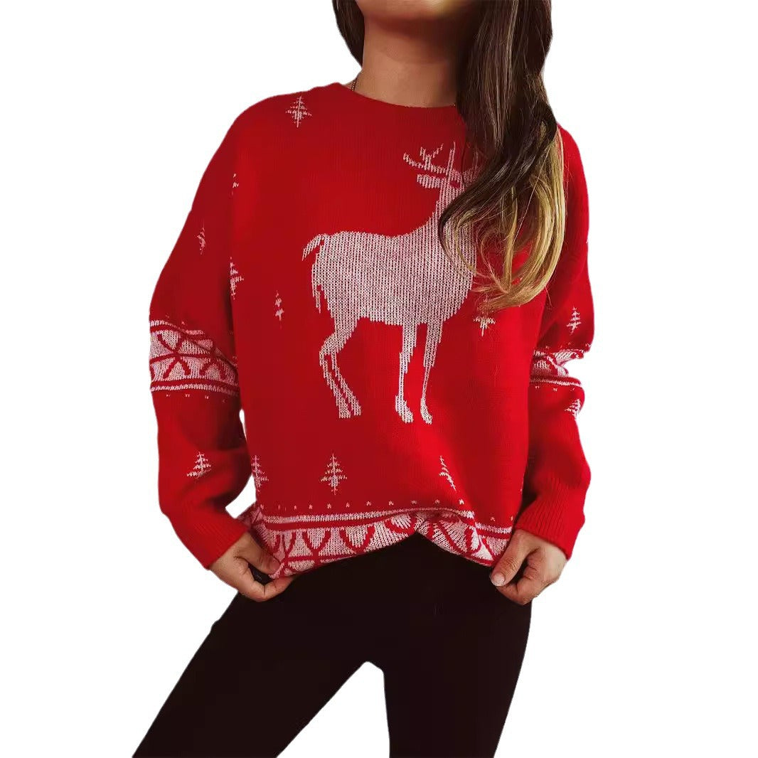 Damen Weihnachts-Pullover mit festlichem Rentier-Motiv und weichem Strick Drune