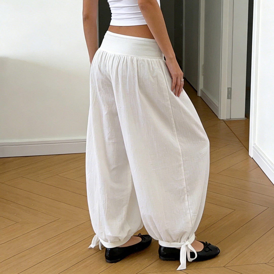 Damen weite Baumwollhose mit elastischem Bund und verstellbaren Bindebändern Drune