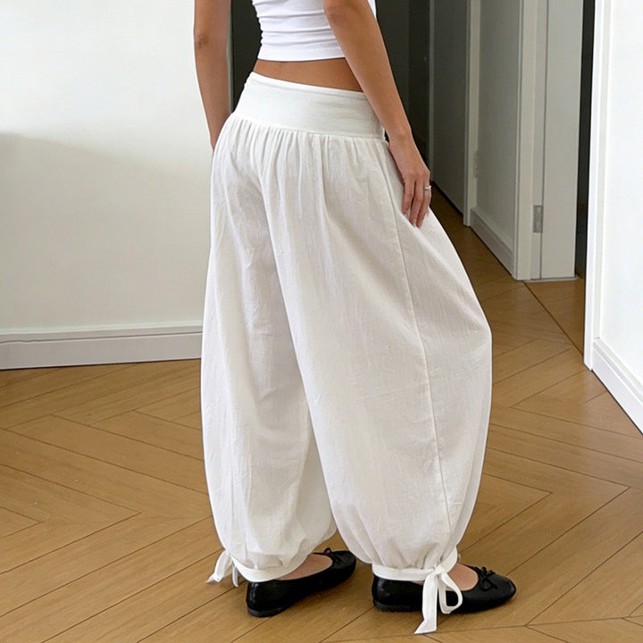 Damen weite Baumwollhose mit elastischem Bund und verstellbaren Bindebändern Drune