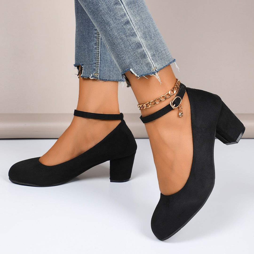 Damen Blockabsatz-Pumps mit verstellbarem Knöchelriemen und weichem Velours Drune